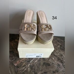Coach Carlana Pebbled Wedge Sandals in Champagne. In Original Packaging.